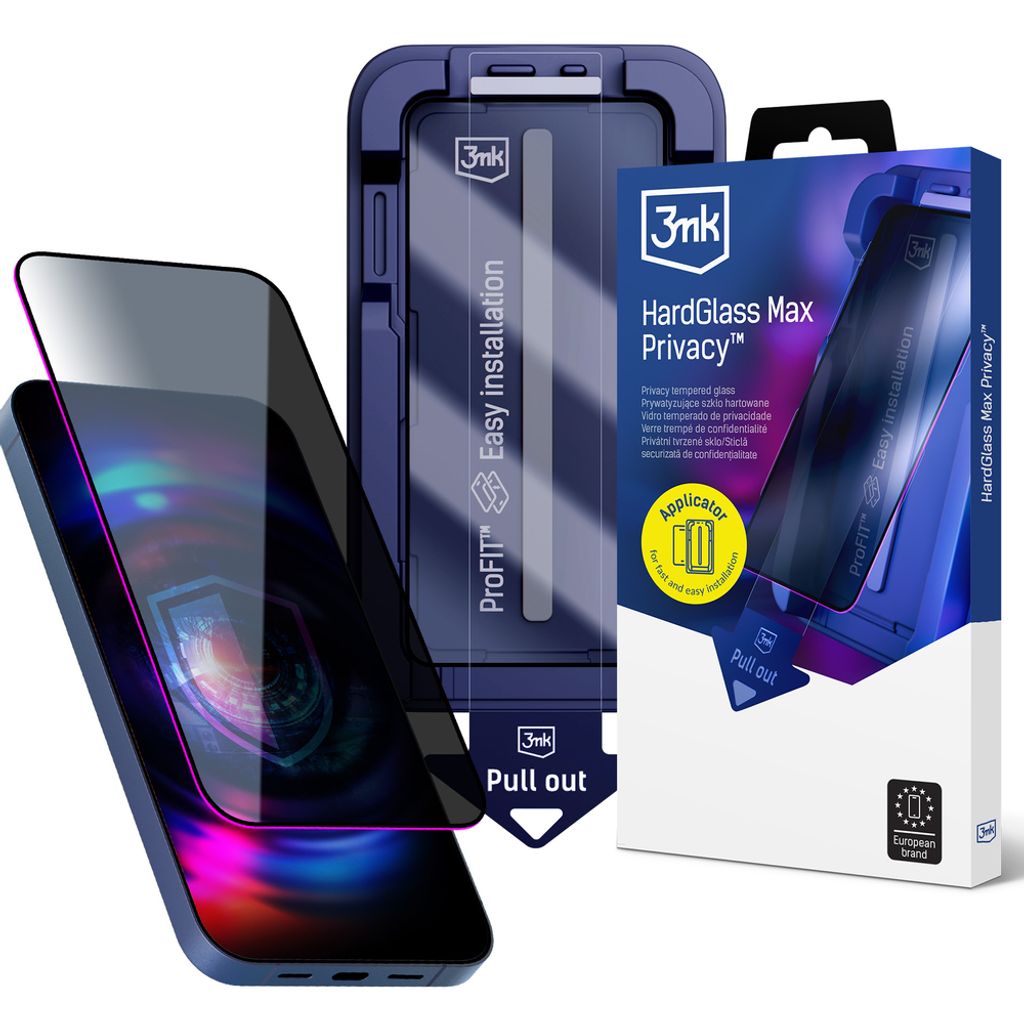 3mk Hardglass Max Privacy -näytönsuoja applikaattorin kanssa iPhone 18 Pro Max/17 Pro Max:lle