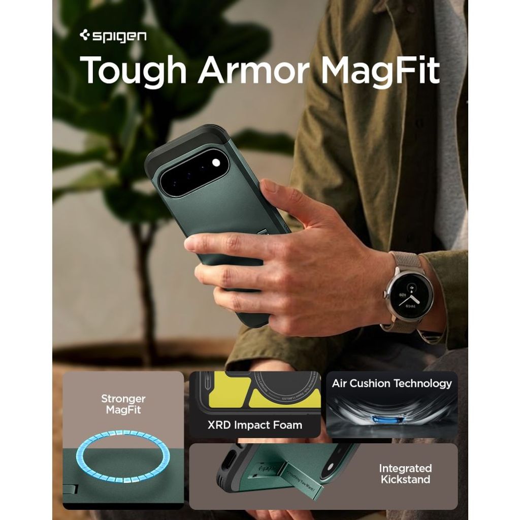 Spigen Tough Armor MagSafe Cover till Google Pixel 11 - Mørkegrøn