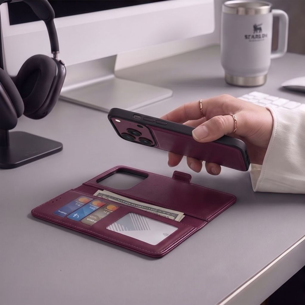 Tech-Protect Wallet MagSafe -kotelo iPhone 17 Pro Max/18 Pro Max:lle - Burgundi