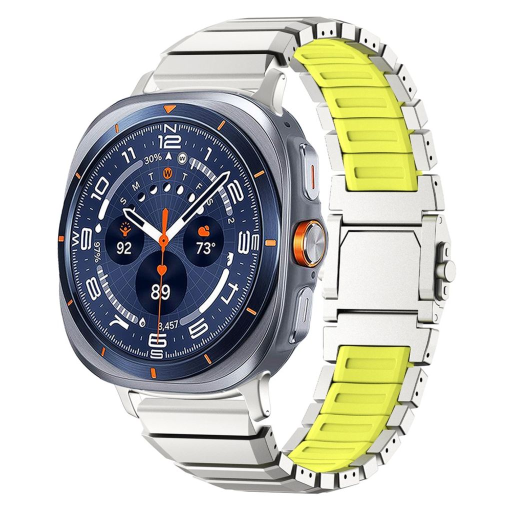 Samsung Galaxy Watch Ultra2 Klokkerem i titan og silikon - Sølv/Grønn