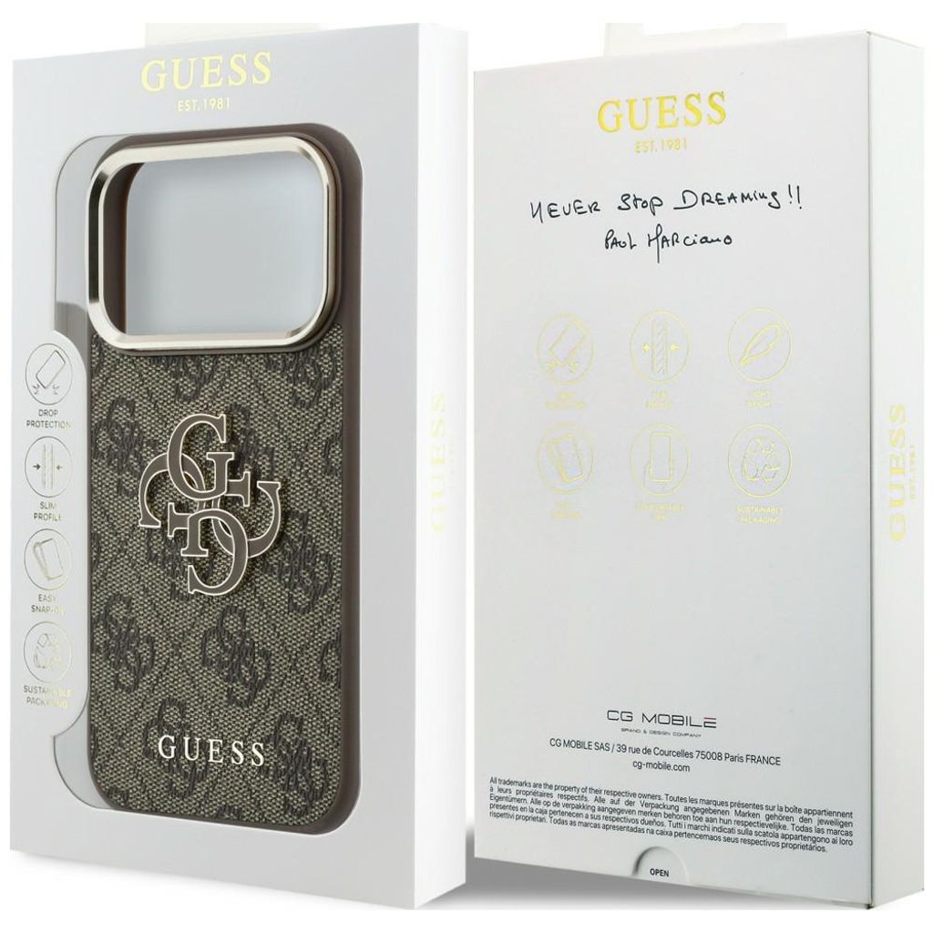 Guess 4G Big Resin Logo -kuori iPhone 17 Pro/18 Pro:lle - Ruskea