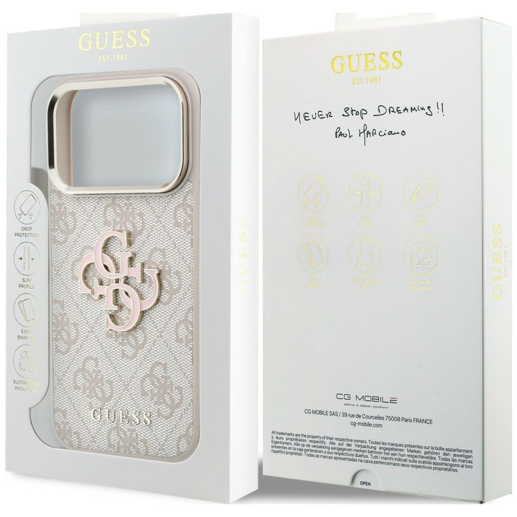 Guess 4G Big Resin Logo -kuori  iPhone 17 Pro/18 Pro:lle - Vaaleanpunainen