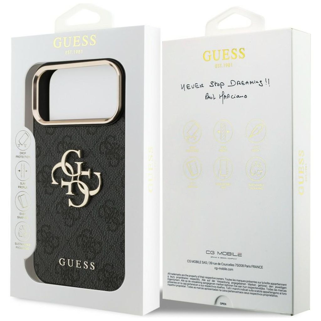 Guess 4G Big Classic Logo -kuori iPhone 17 Pro Max/18 Pro Max:lle - Musta/kulta
