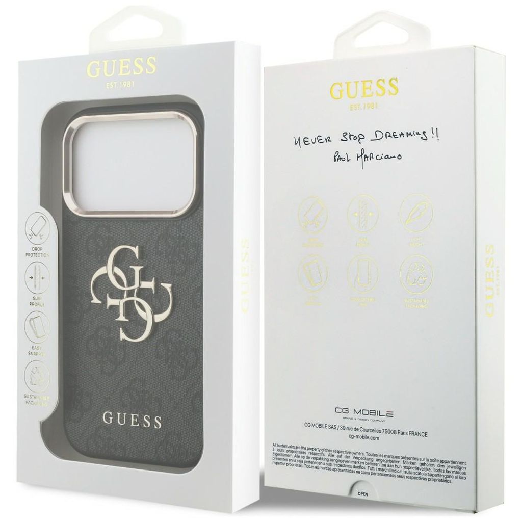 Guess 4G Big Classic Logo -kuori iPhone 17 Pro/18 Pro:lle - Musta/kulta