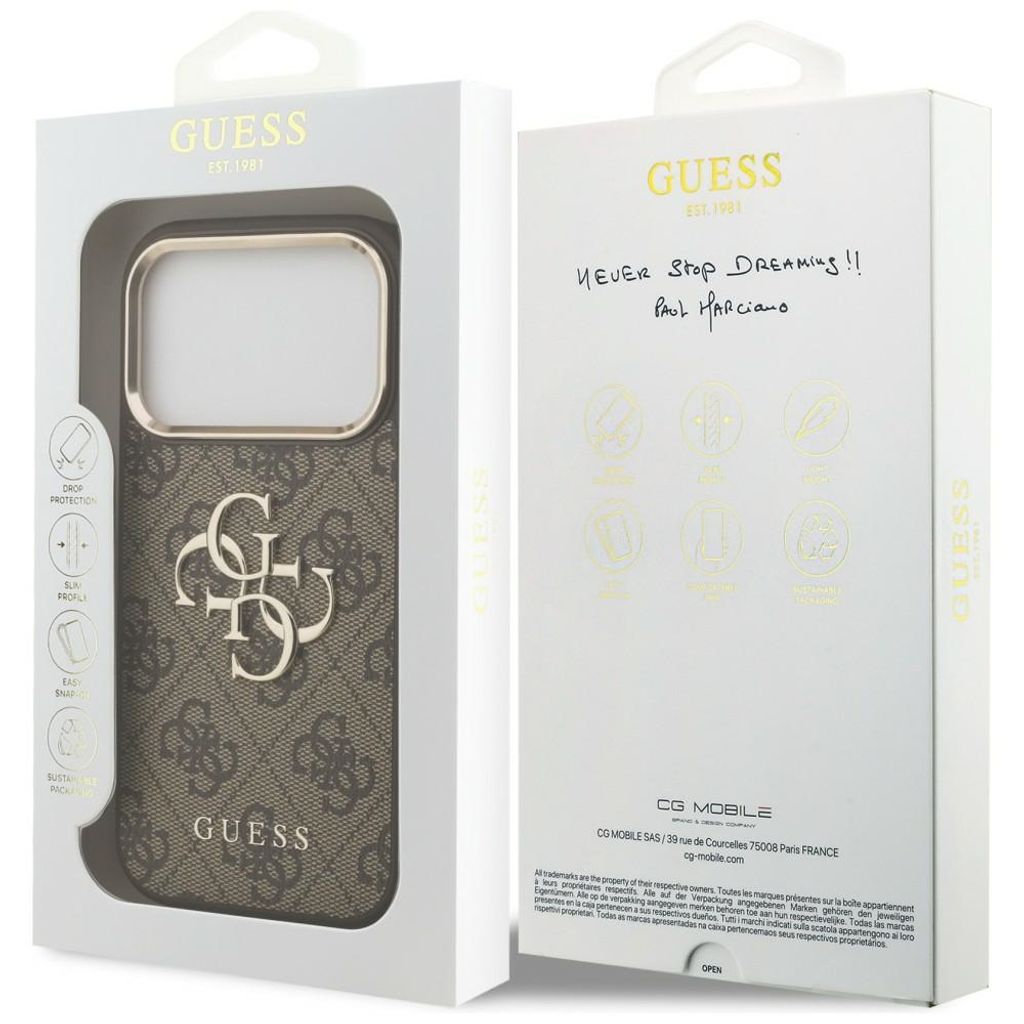 Guess 4G Big Classic Logo -kuori iPhone 17 Pro Max/18 Pro Max:lle - Ruskea/Kulta