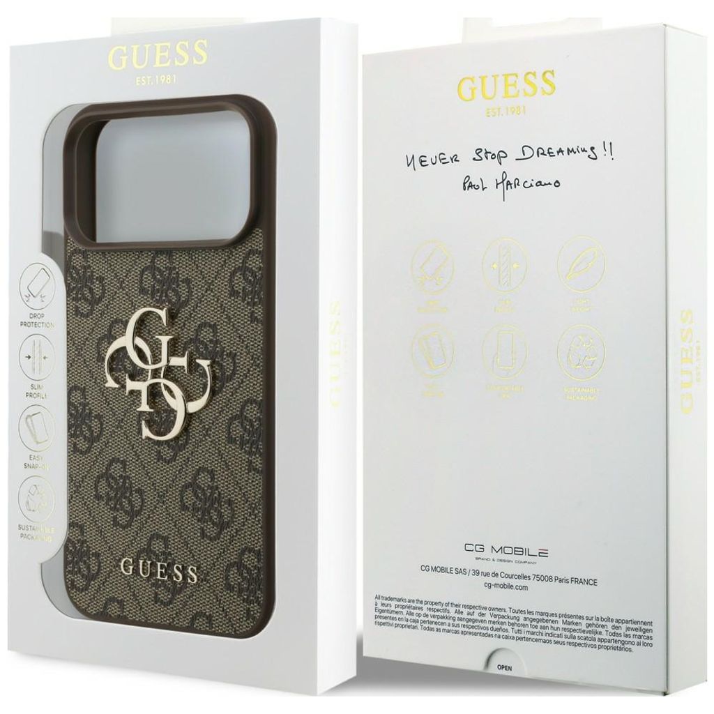 Guess 4G Big Logo -kuori iPhone 17 Pro/18 Pro:lle - Ruskea