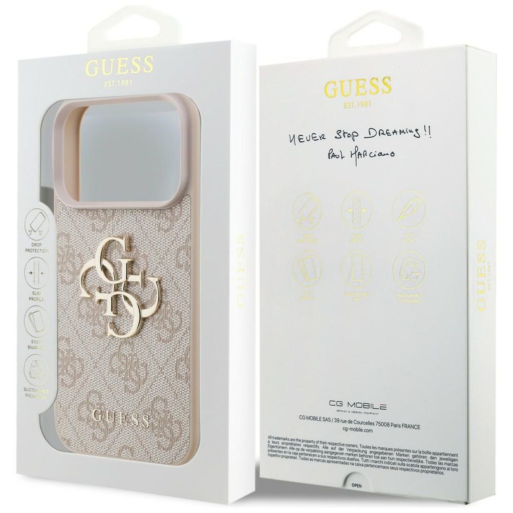 Guess 4G Big Logo -kuori iPhone 17 Pro/18 Pro:lle - Vaaleanpunainen