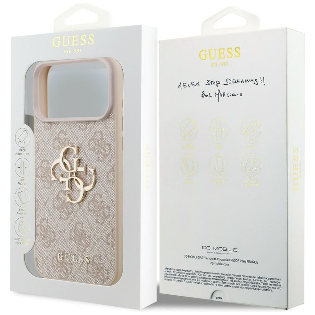 Guess 4G Big Logo -kuori iPhone 17 Pro Max/18 Pro Max:lle - Vaaleanpunainen