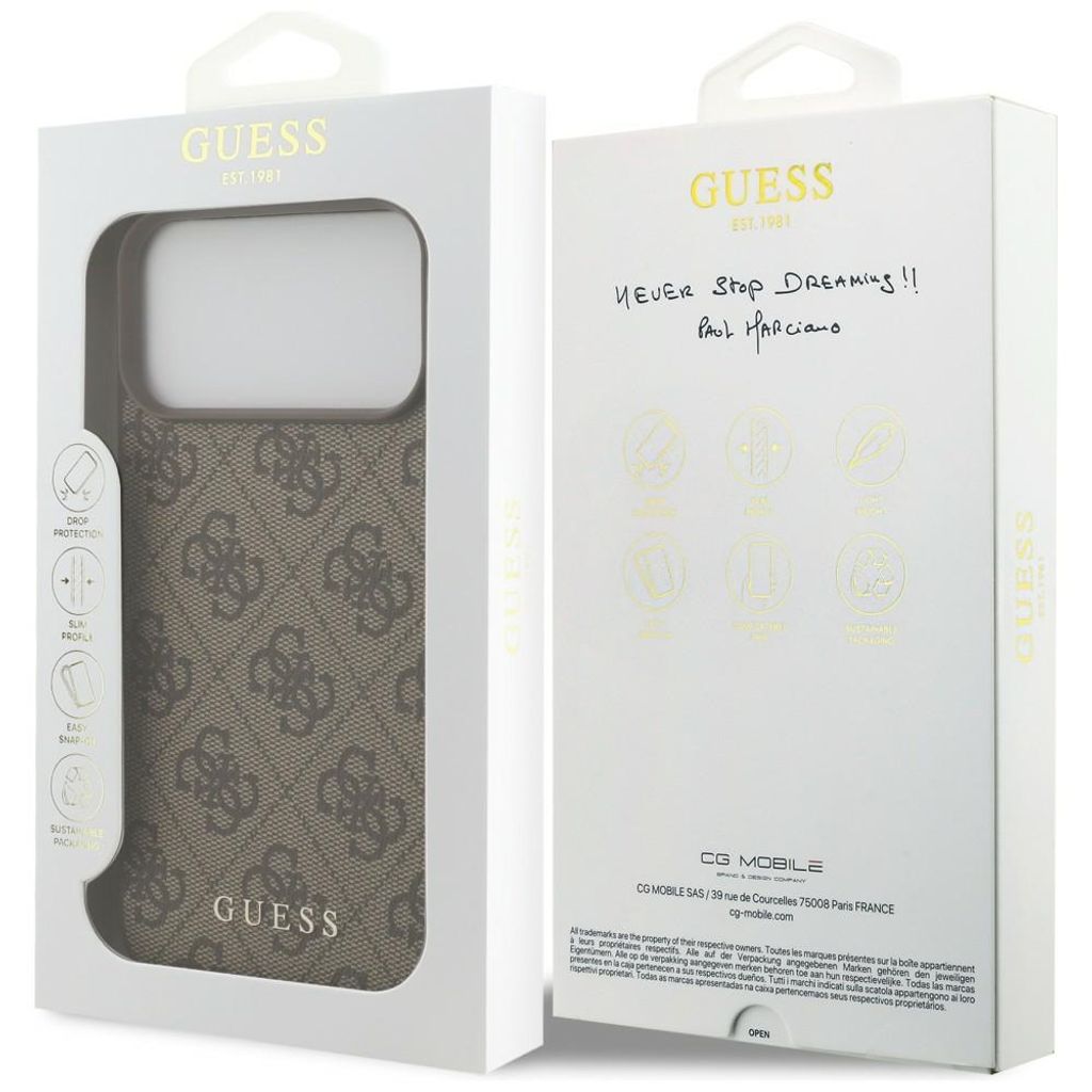 Guess 4G Classic -kuori iPhone 17 Pro Max/18 Pro Max:lle - Ruskea