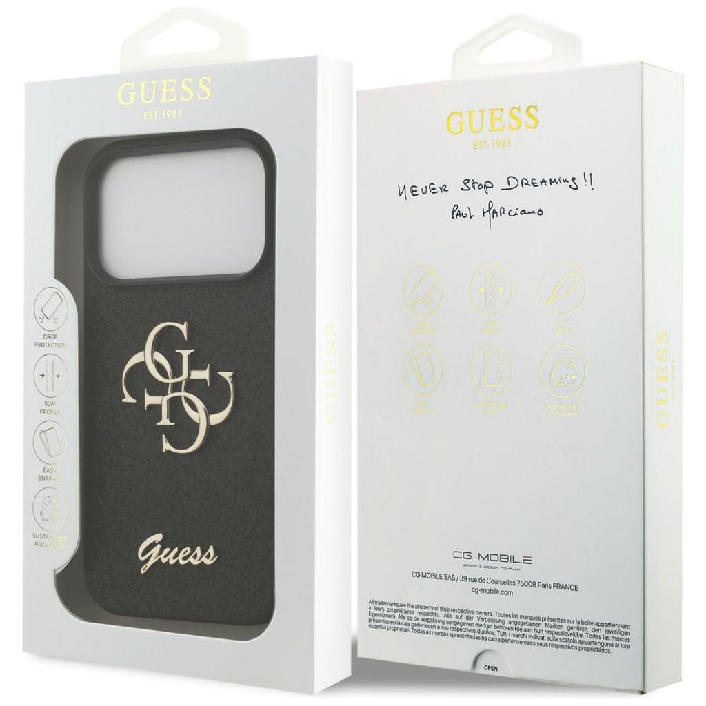 Guess Big 4G Glitter -kuori  iPhone 17 Pro/18 Pro:lle - Musta