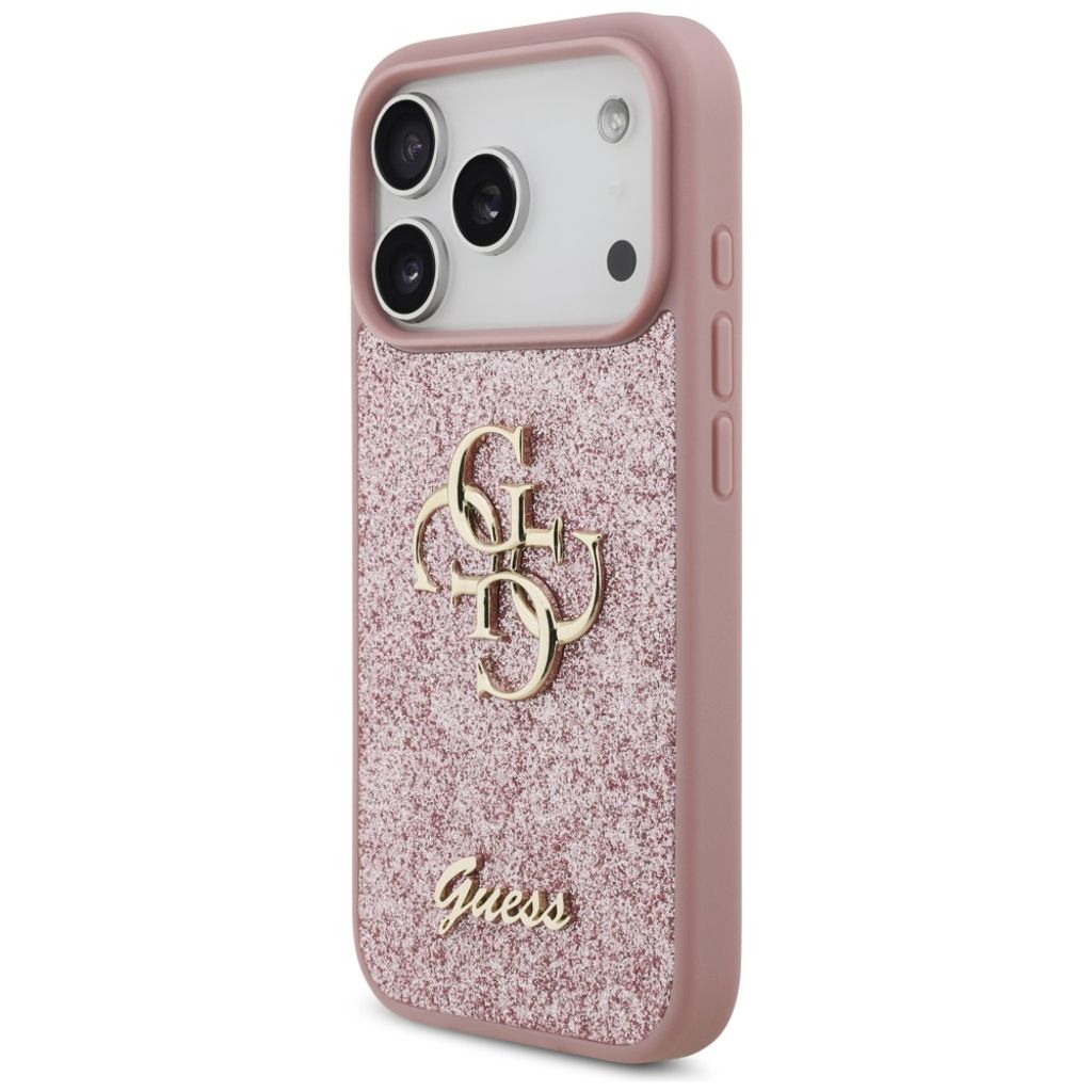 Guess Big 4G Glitter -kuori iPhone 17 Pro/18 Pro:lle - Vaaleanpunainen