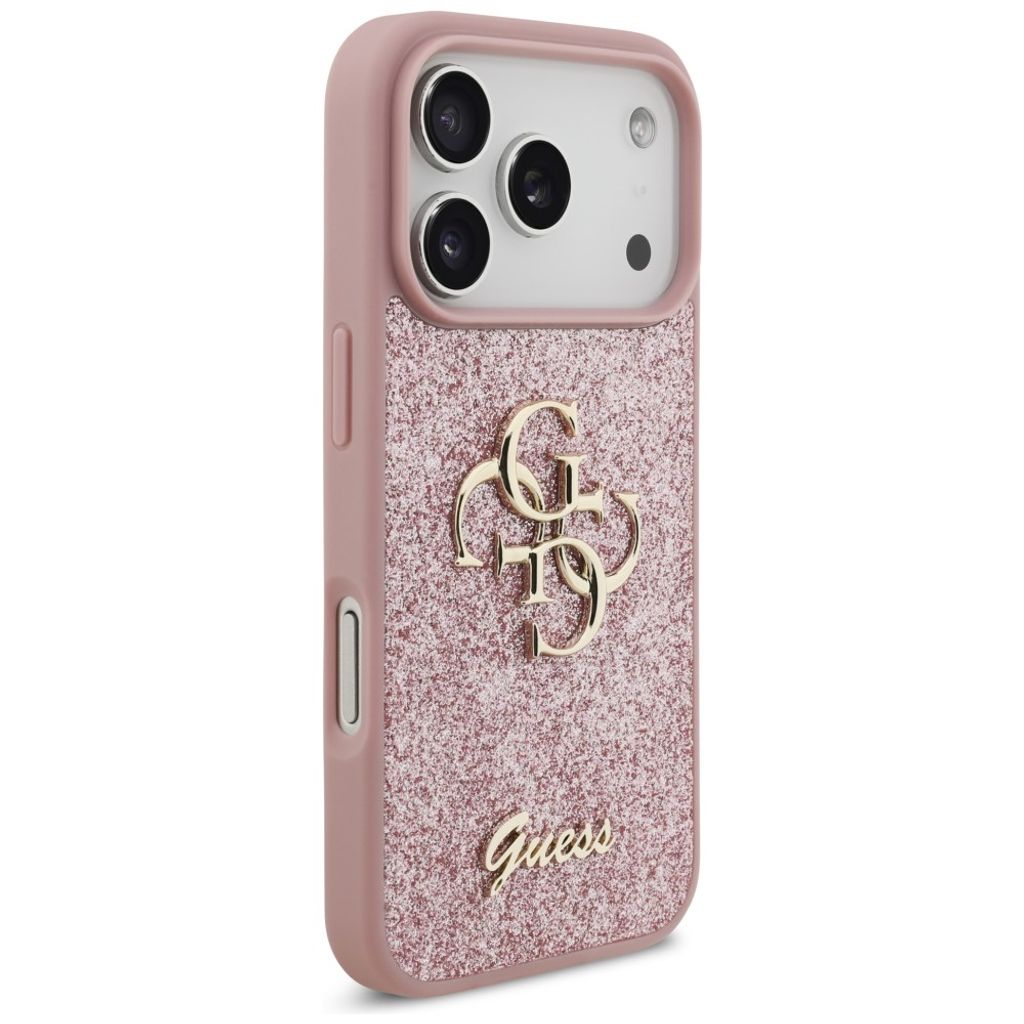 Guess Big 4G Glitter -kuori iPhone 17 Pro/18 Pro:lle - Vaaleanpunainen