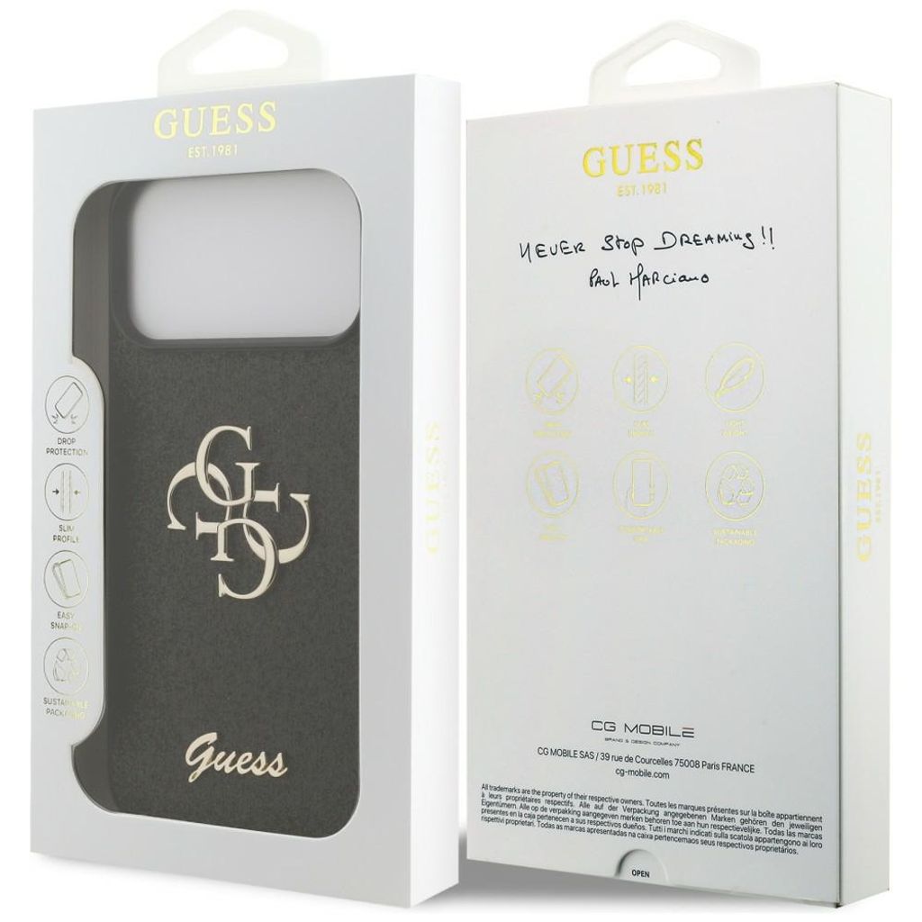 Guess Big 4G Glitter -kuori iPhone 17 Pro Max/18 Pro Max:lle - Musta