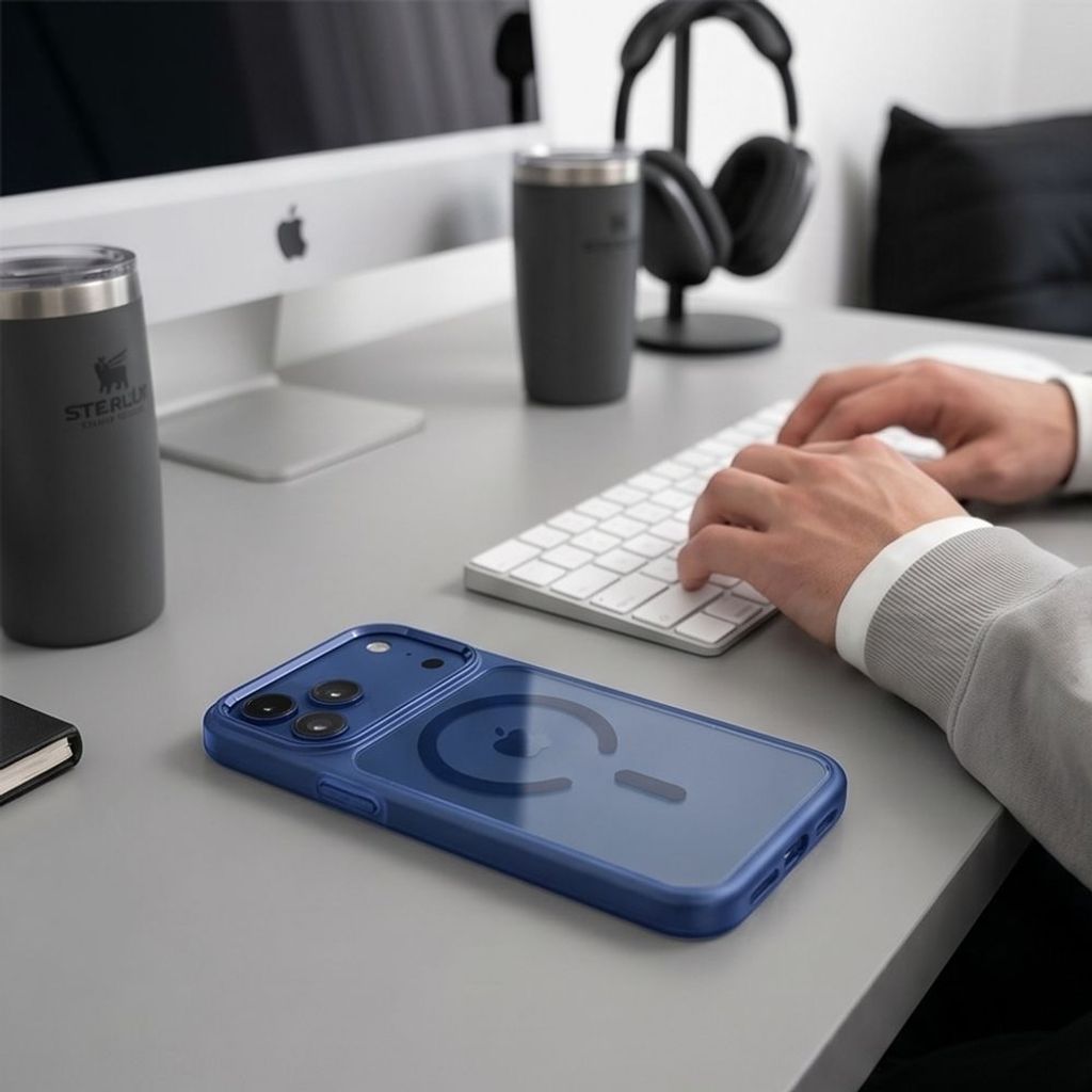 Tech-Protect Magmat MagSafe CC -kuori iPhone 17 Pro/18 Pro:lle - Läpinäkyvä/Tummansininen