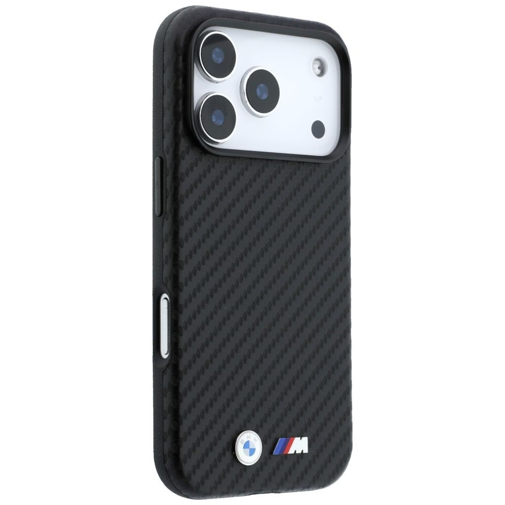 BMW Carbon Metal Logo MagSafe -kuori iPhone 17 Pro/18 Pro:lle - Musta