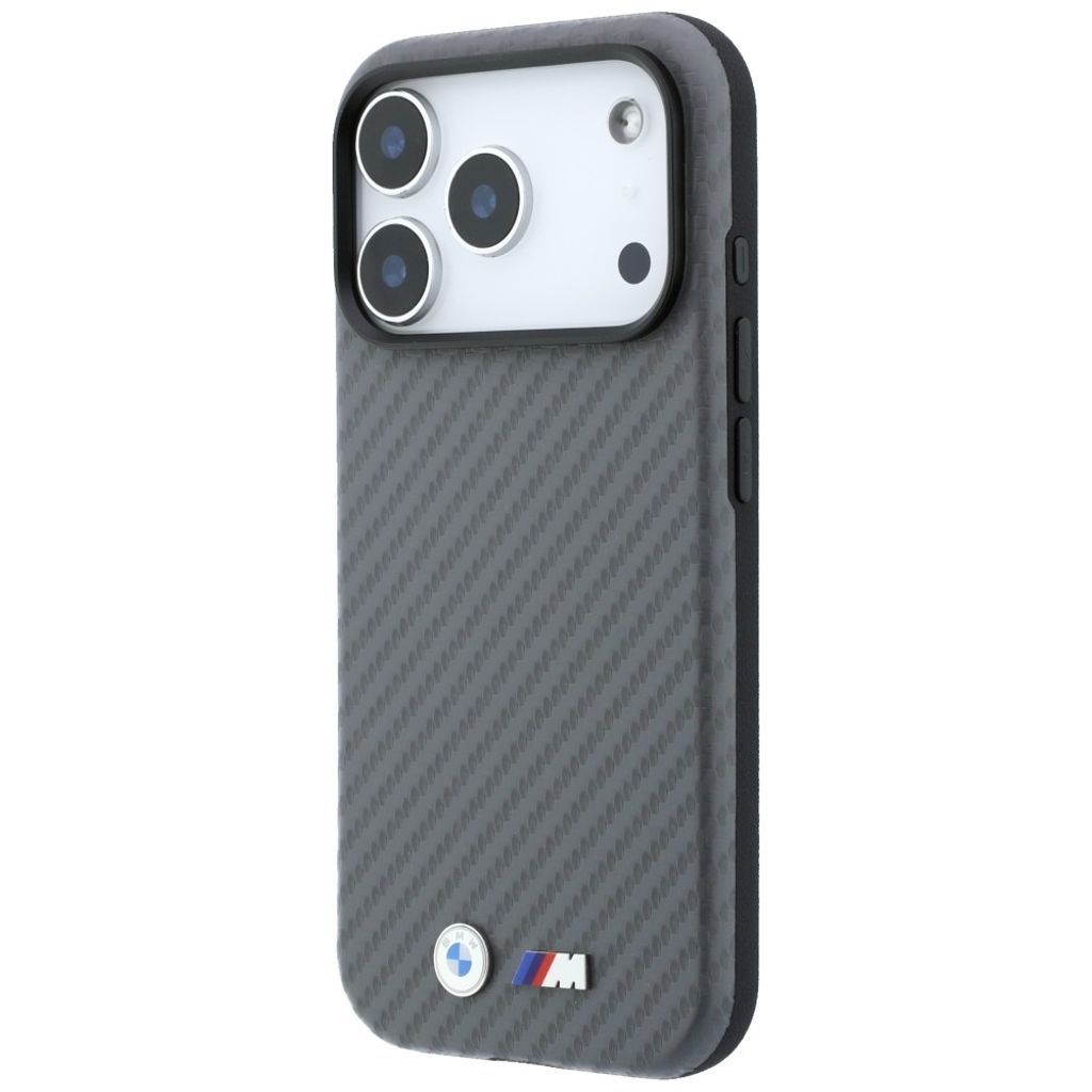 BMW Carbon Metal Logo MagSafe -kuori  iPhone 17 Pro/18 Pro:lle - Harmaa