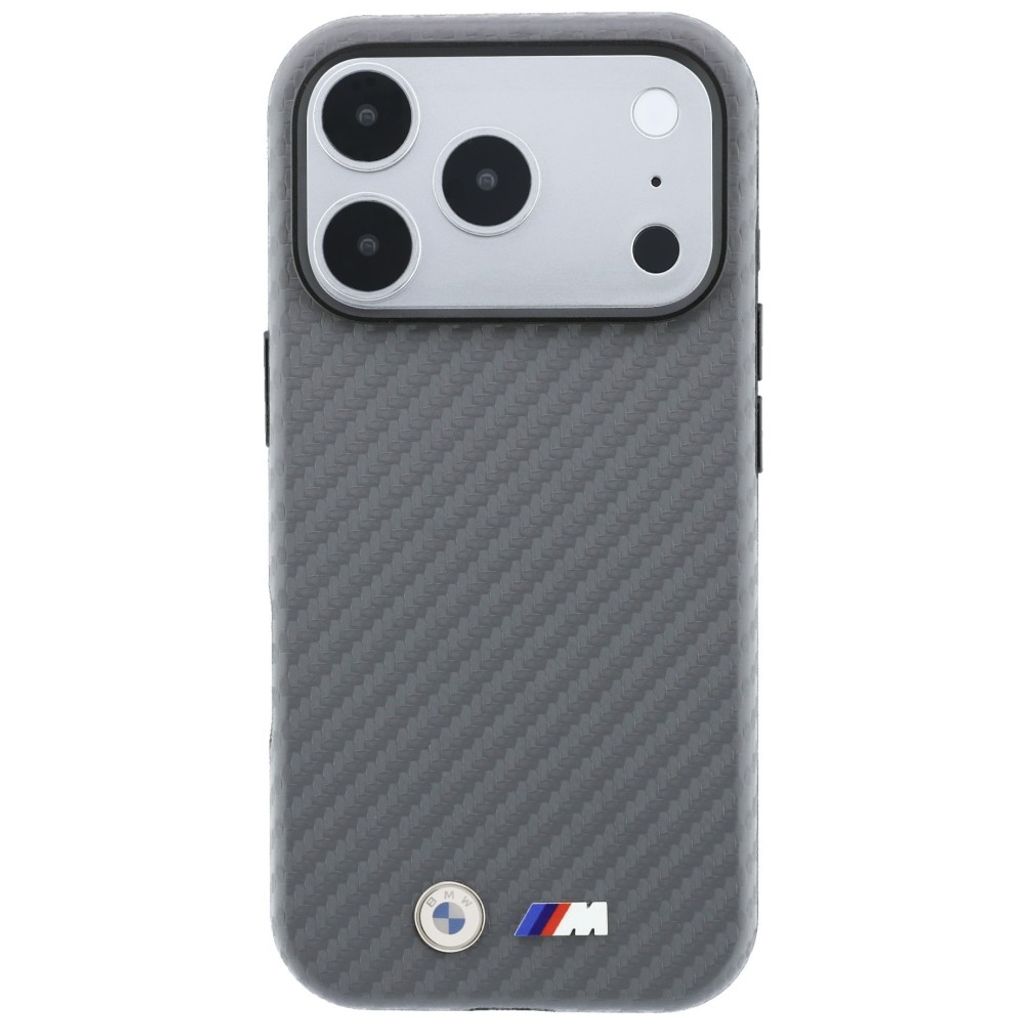 BMW Carbon Metal Logo MagSafe -kuori  iPhone 17 Pro/18 Pro:lle - Harmaa
