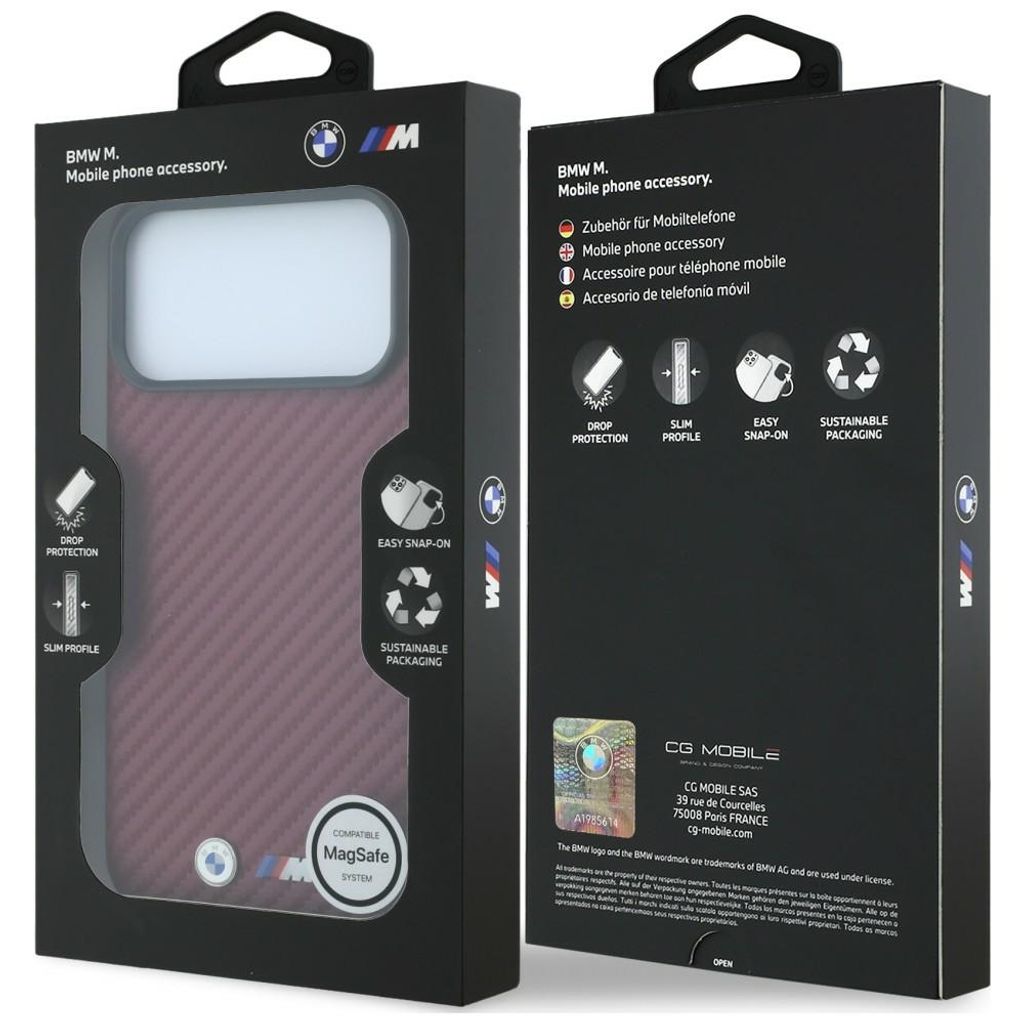 BMW Carbon Metal Logo MagSafe -kuori  iPhone 17 Pro Max/18 Pro Max:lle - Burgundi