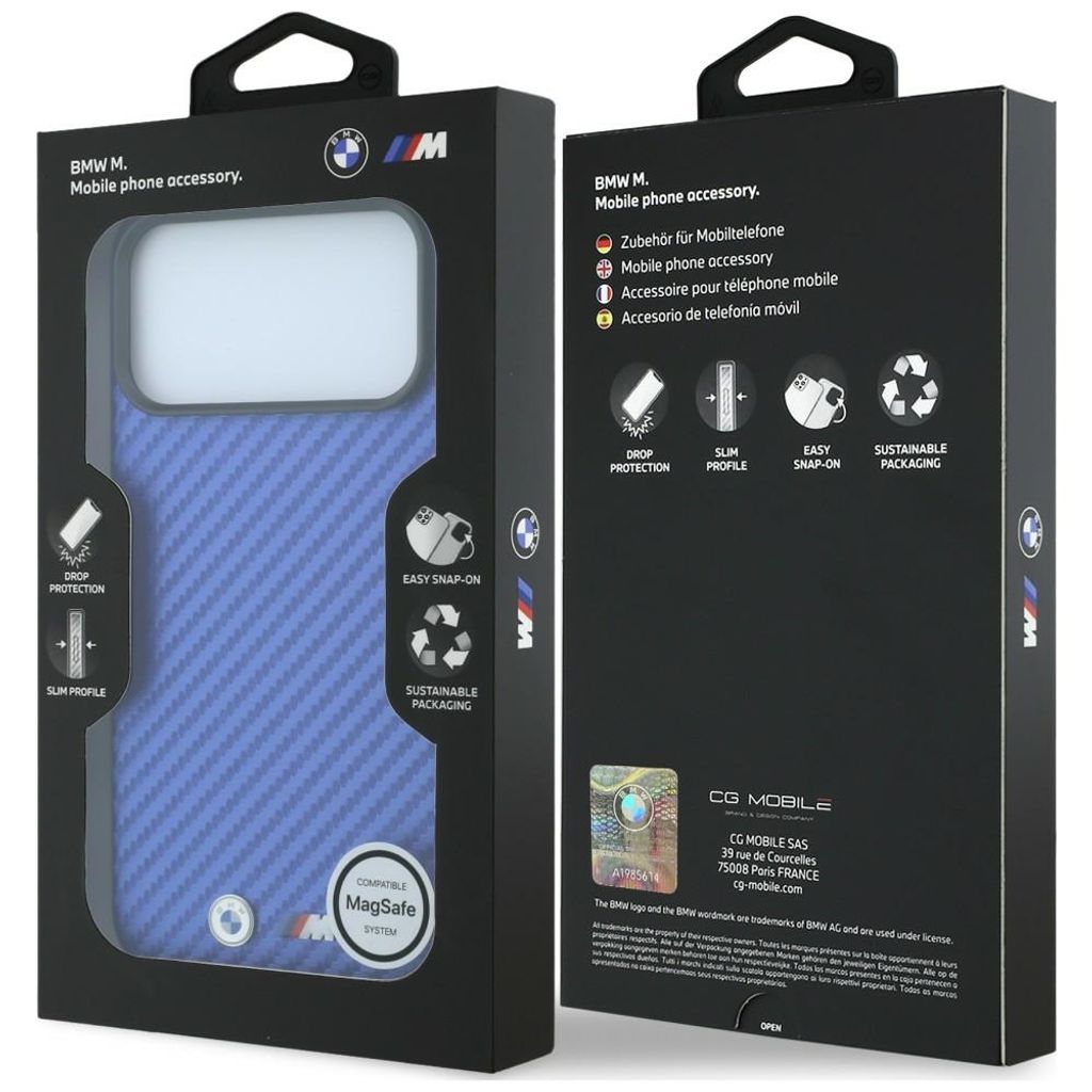 BMW Carbon Metal Logo MagSafe -kuori iPhone 17 Pro Max/18 Pro Max:lle - Sininen