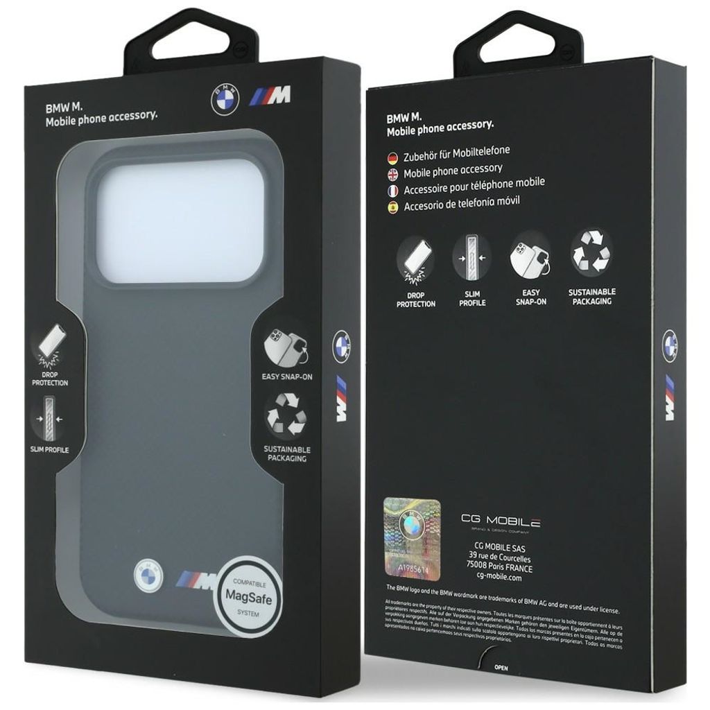 BMW Quadrille Kevlar Metal Logo MagSafe -kuori  iPhone 17 Pro/18 Pro:lle - Musta