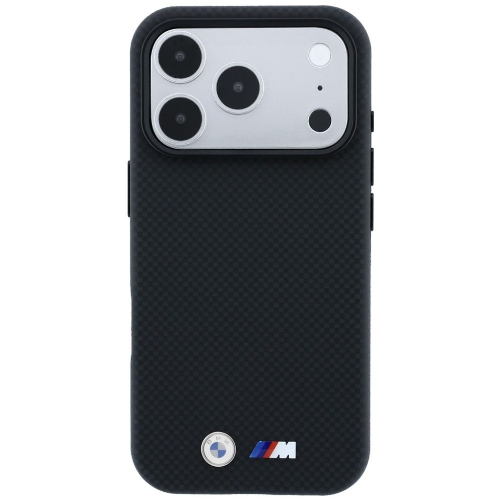 BMW Quadrille Kevlar Metal Logo MagSafe -kuori iPhone 17 Pro Max/18 Pro Max:lle - Musta