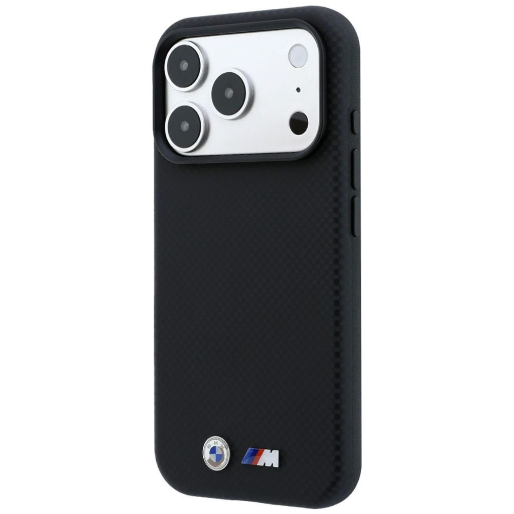 BMW Quadrille Kevlar Metal Logo MagSafe -kuori iPhone 17 Pro Max/18 Pro Max:lle - Musta