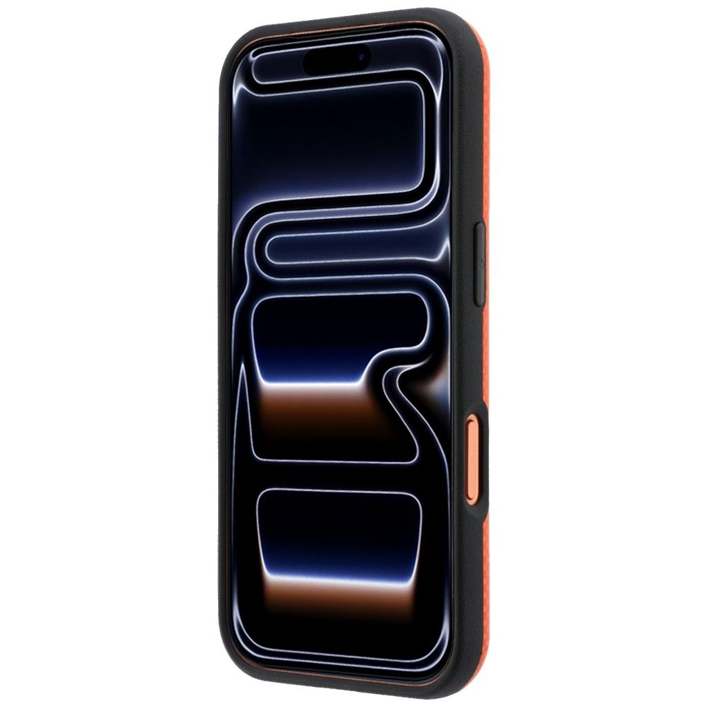 BMW Quadrille Kevlar Metal Logo MagSafe -kuori Rengasjalusta iPhone 17 Pro Max/18 Pro Max:lle - Oranssi