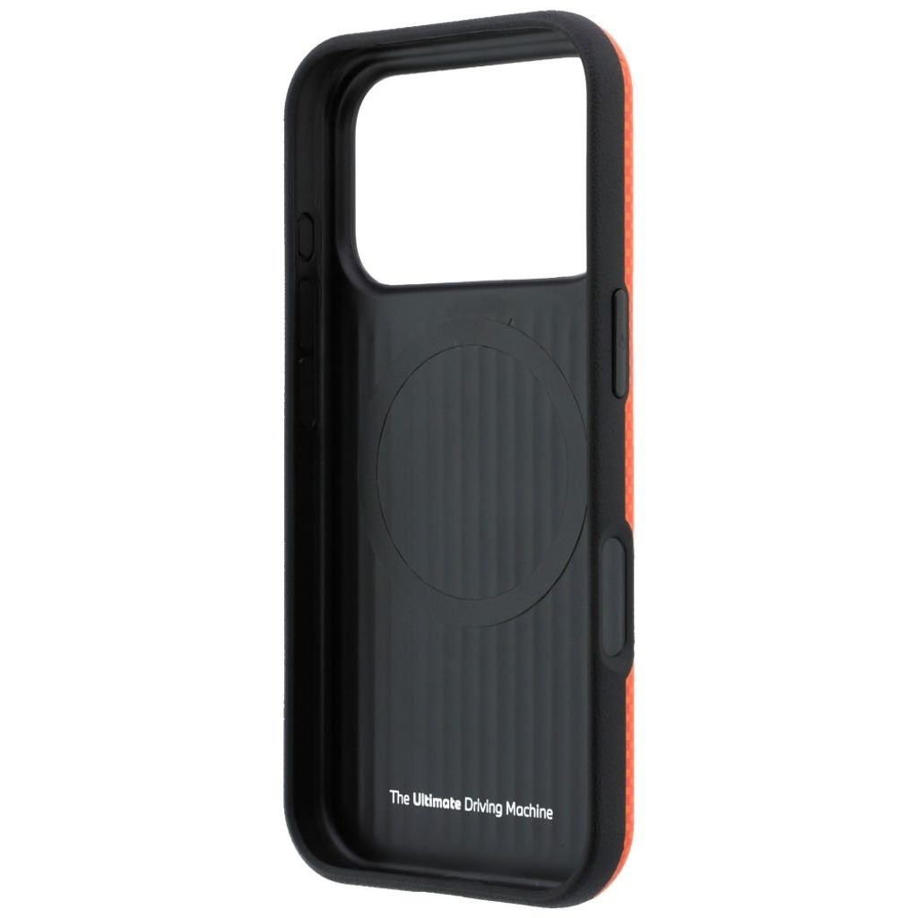 BMW Quadrille Kevlar Metal Logo MagSafe -kuori Rengasjalusta iPhone 17 Pro Max/18 Pro Max:lle - Oranssi