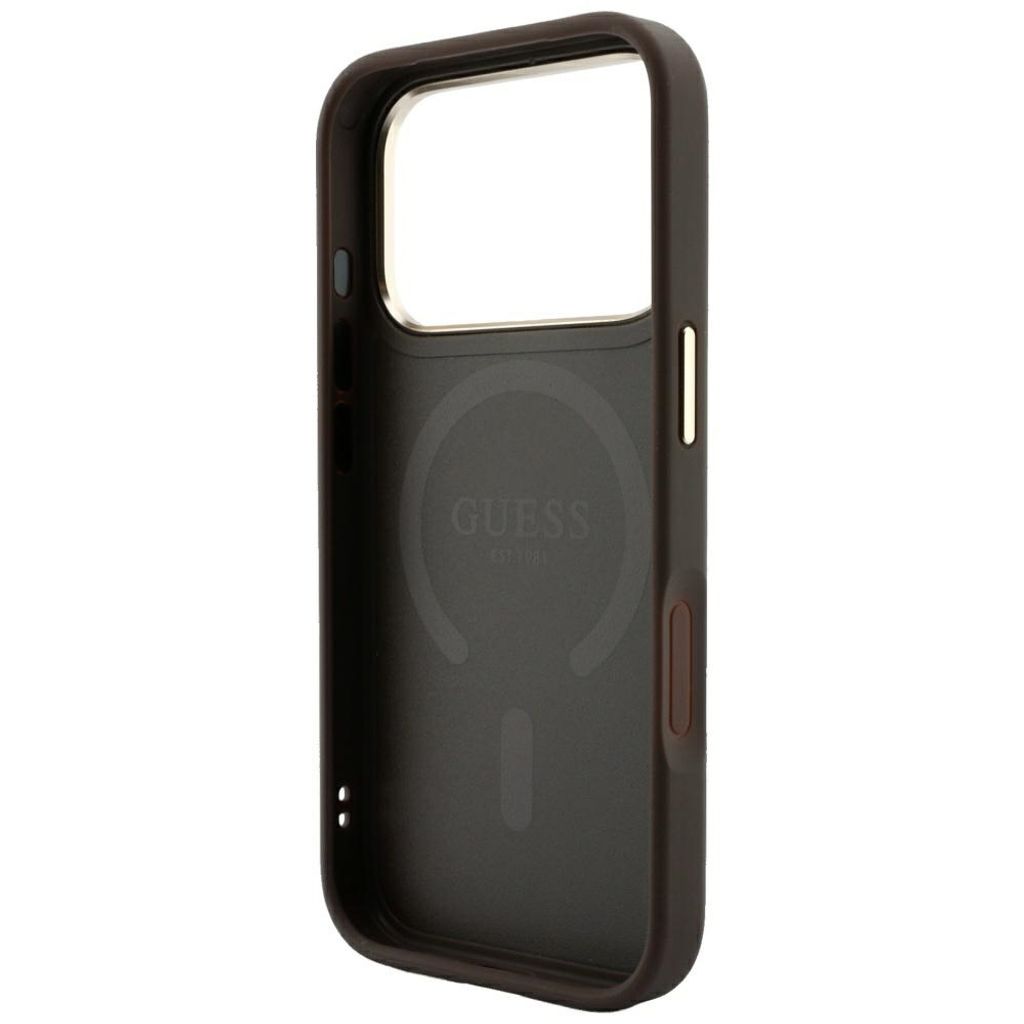 Guess Embossed 4G Classic MagSafe -kuori iPhone 17 Pro/18 Pro:lle - Ruskea