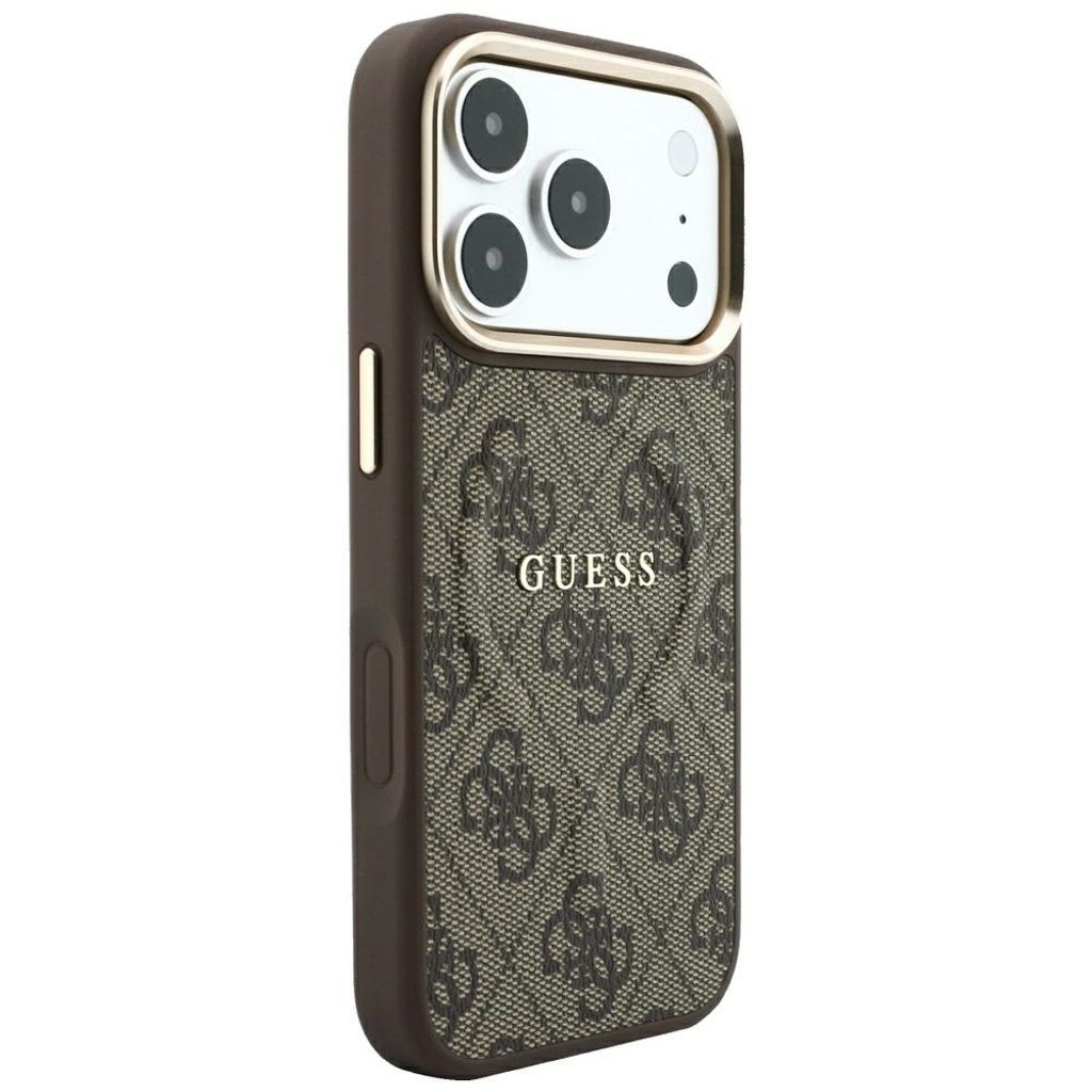 Guess Embossed 4G Classic MagSafe -kuori iPhone 17 Pro/18 Pro:lle - Ruskea