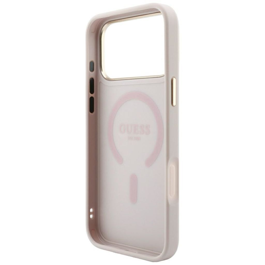 Guess Embossed 4G Classic MagSafe -kuori iPhone 17 Pro/18 Pro:lle - Vaaleanpunainen