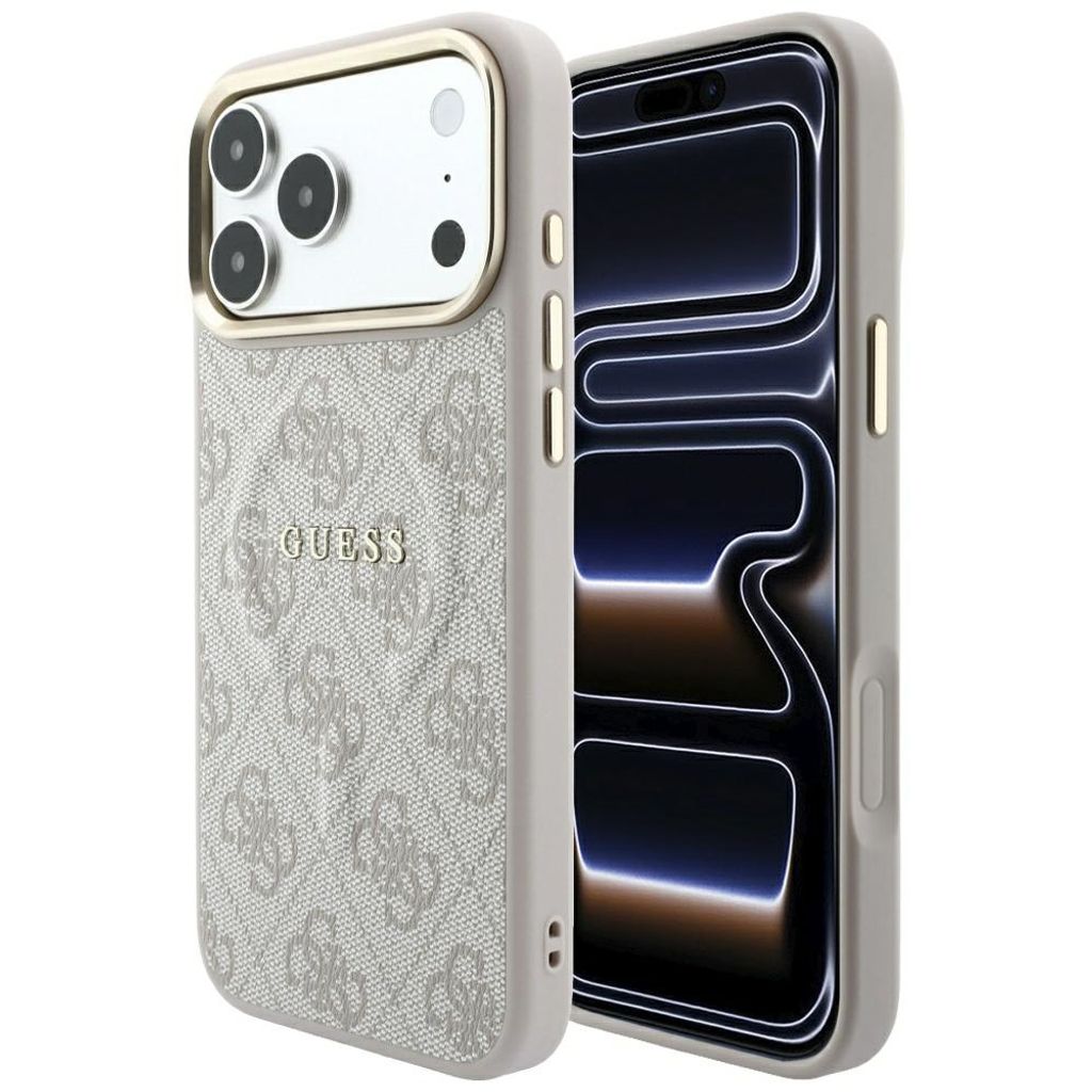 Guess Embossed 4G Classic MagSafe -kuori iPhone 17 Pro/18 Pro:lle - Vaaleanpunainen