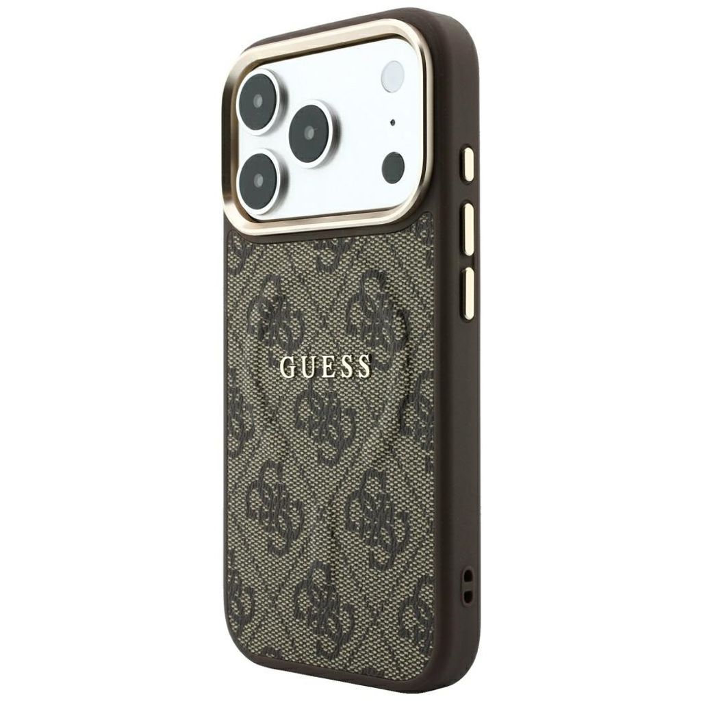 Guess Embossed 4G Classic MagSafe -kuori iPhone 17 Pro Max/18 Pro Max:lle - Ruskea