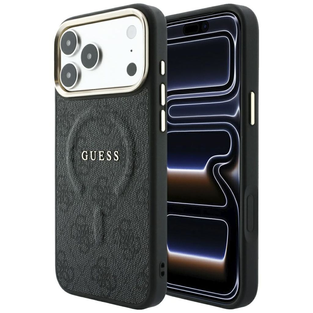 Guess Embossed 4G Classic MagSafe -kuori  iPhone 17 Pro Max/18 Pro Max:lle - Musta