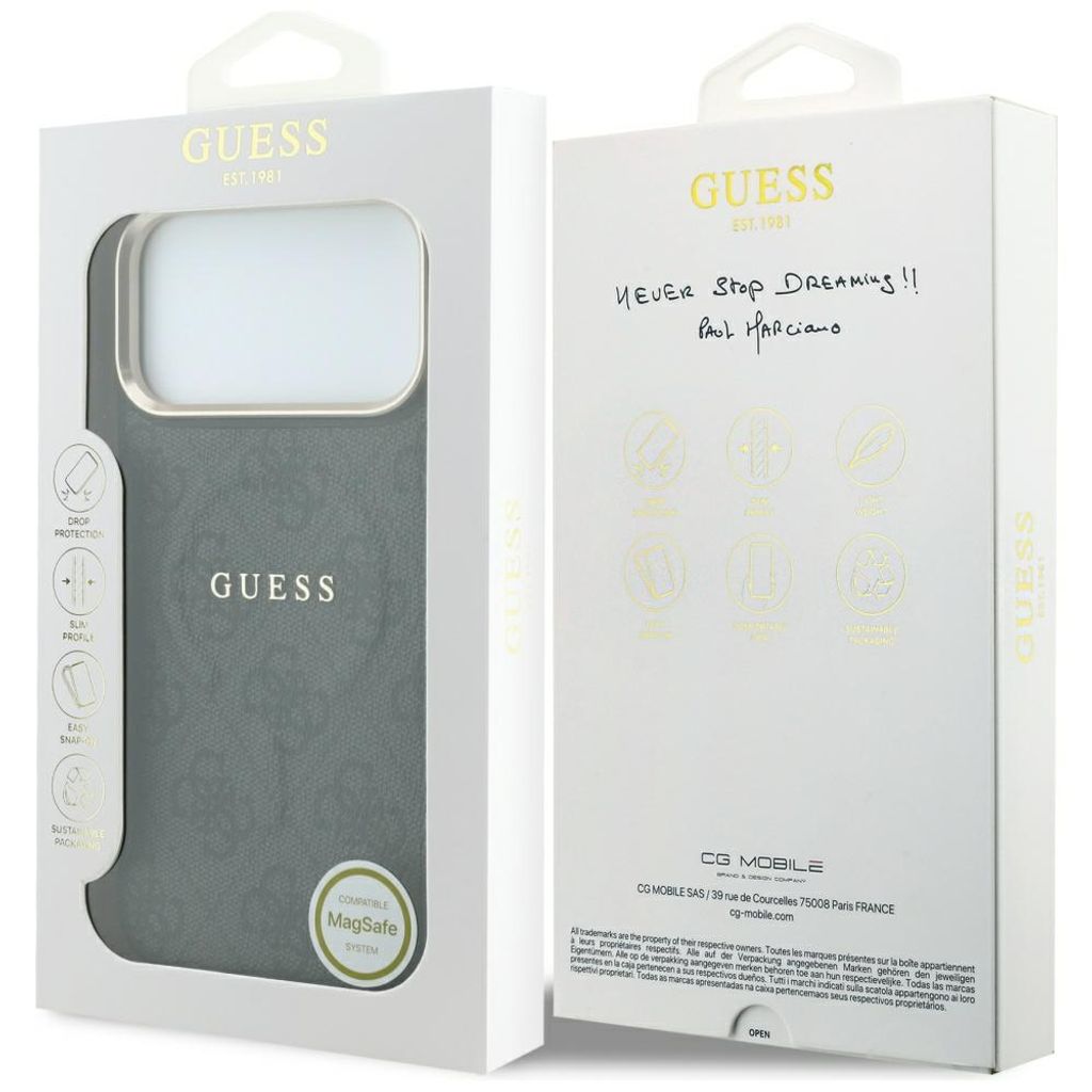 Guess Embossed 4G Classic MagSafe -kuori  iPhone 17 Pro Max/18 Pro Max:lle - Musta