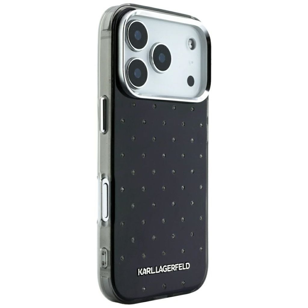 Karl Lagerfeld Rhinestones & Logo -kuori Rengasjalusta iPhone 17 Pro/18 Pro:lle - Musta