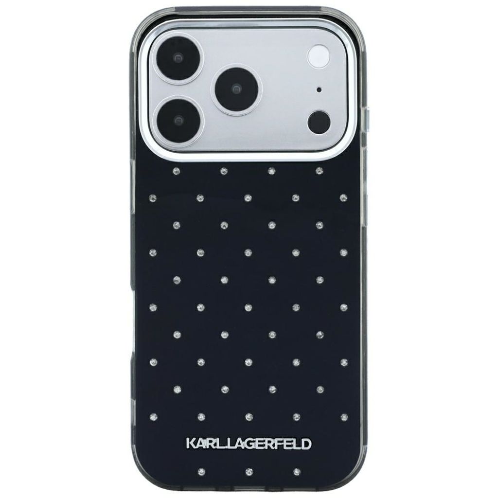 Karl Lagerfeld Rhinestones & Logo -kuori Rengasjalusta iPhone 17 Pro/18 Pro:lle - Musta