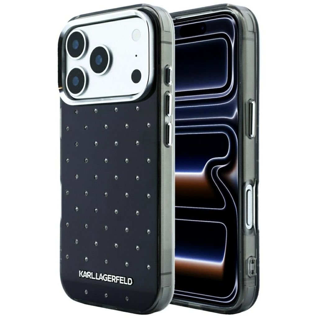 Karl Lagerfeld Rhinestones & Logo -kuori Rengasjalusta iPhone 17 Pro/18 Pro:lle - Musta