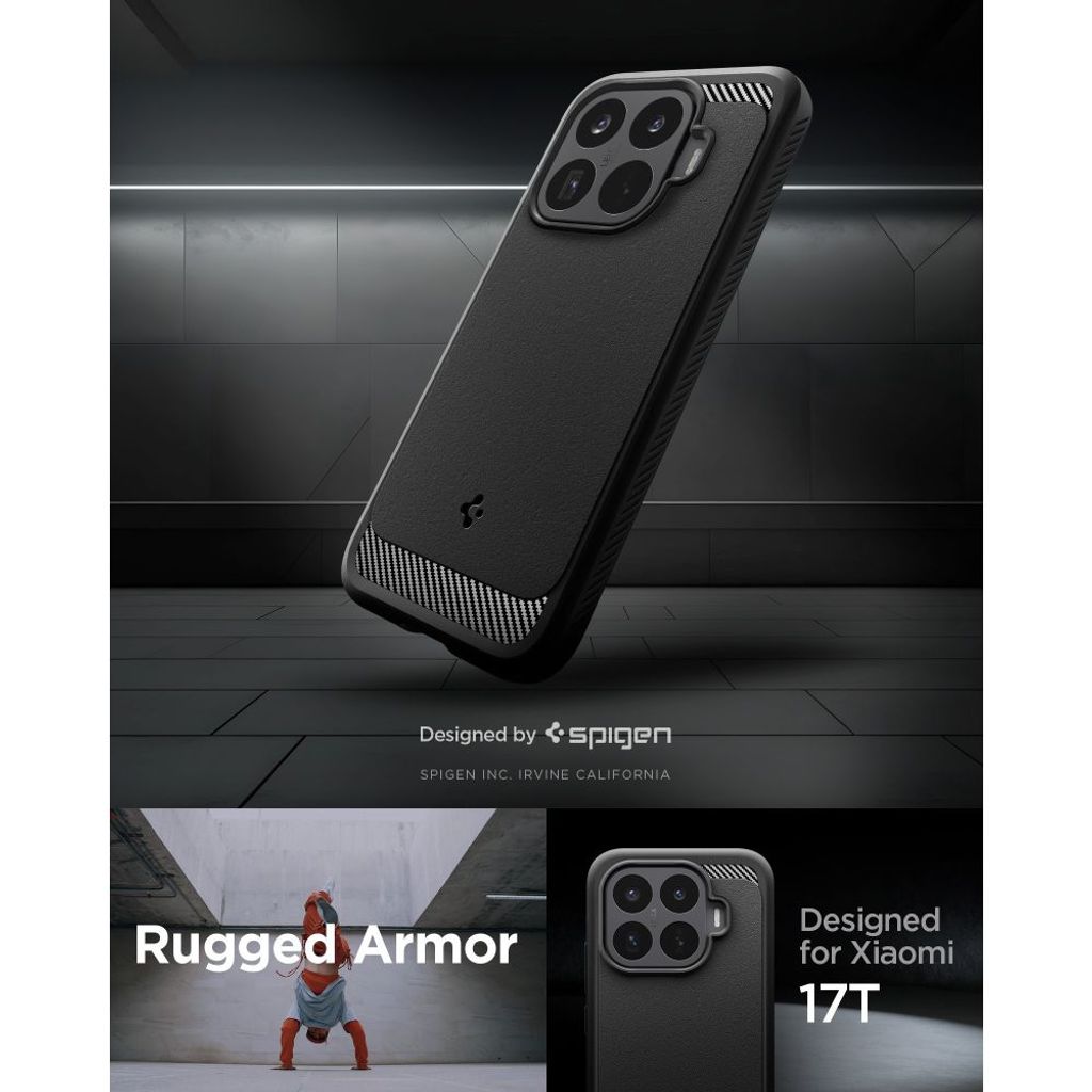 Spigen Rugged Armor -kuori Xiaomi 17T - Musta