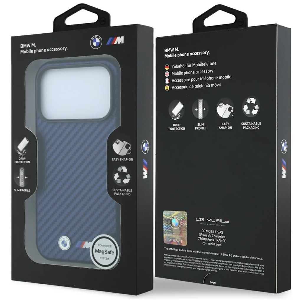 BMW Carbon Metal Logo MagSafe -kuori  iPhone 17 Pro Max/18 Pro Max:lle - Tummansininen