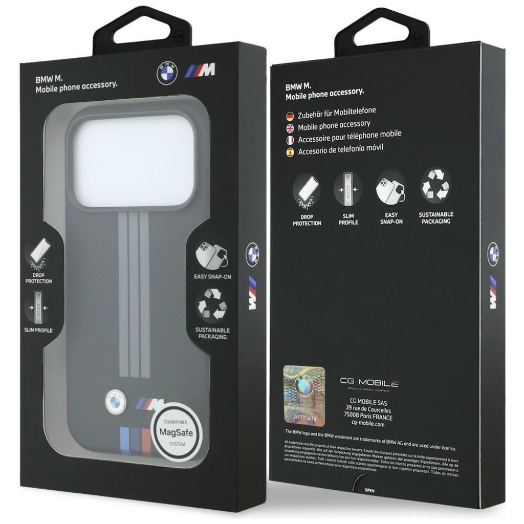 BMW Quadrille Kevlar Print Lines MagSafe -kuori Rengasjalusta iPhone 17 Pro/18 Pro:lle - Musta
