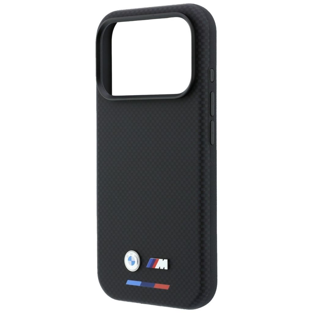 BMW Quadrille Kevlar Tricolor Logo MagSafe -kuori Rengasjalusta iPhone 17 Pro Max/18 Pro Max:lle - Musta