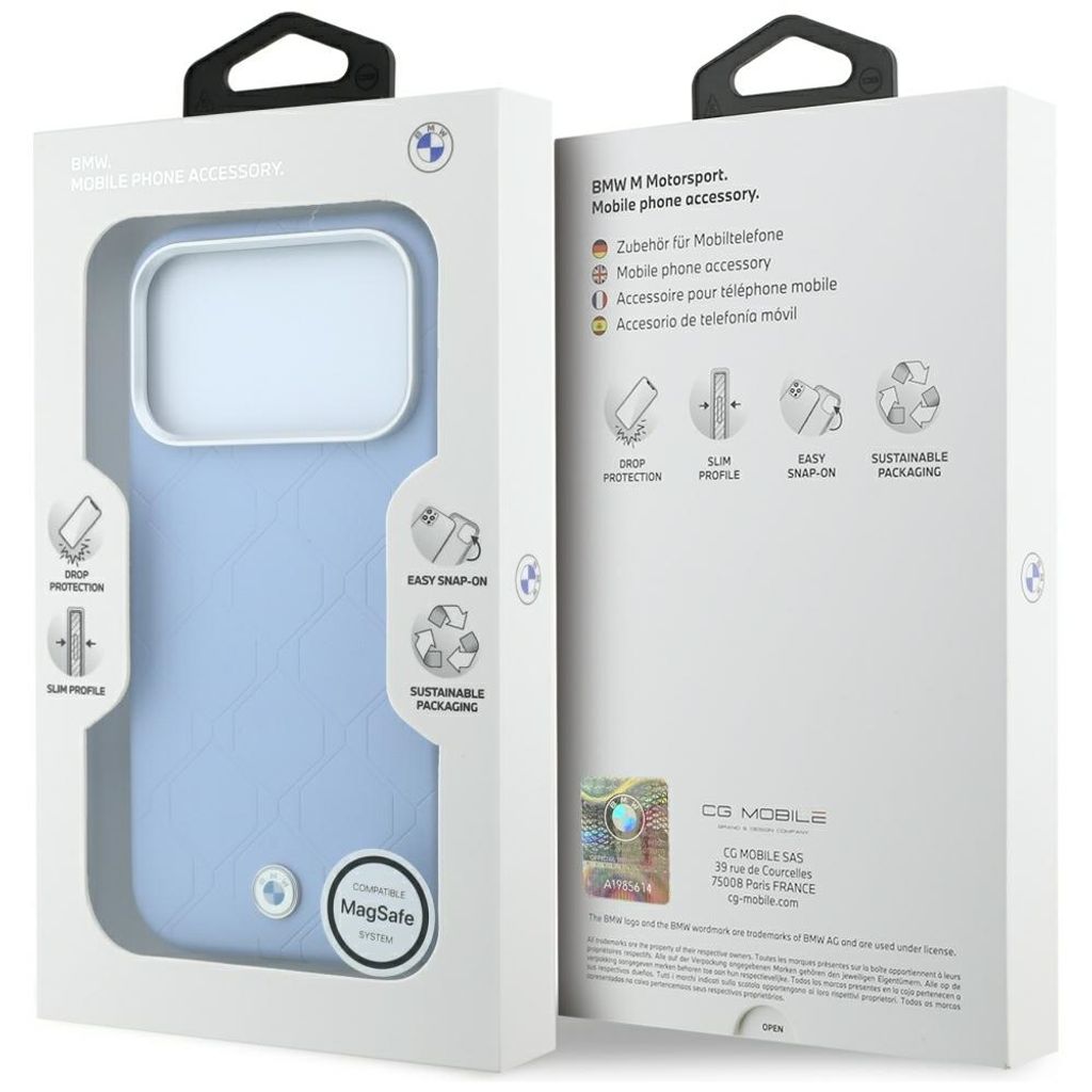 BMW Deboss Quilted Metal Logo MagSafe -kuori iPhone 17 Pro/18 Pro:lle - Sininen