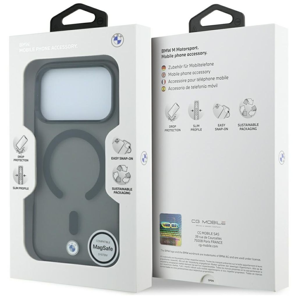 BMW Frosted & Metal Logo MagSafe -kuori iPhone 17 Pro/18 Pro:lle - Musta