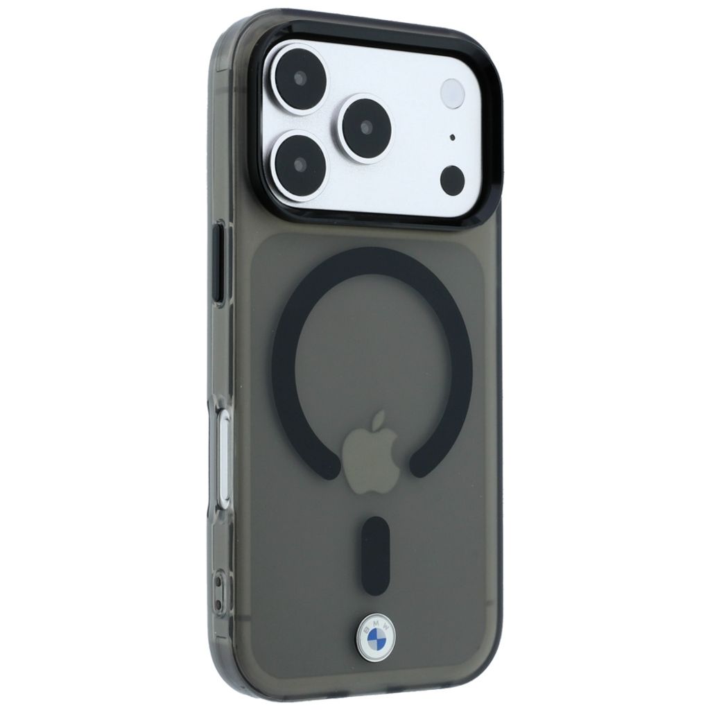 BMW Frosted & Metal Logo MagSafe -kuori iPhone 17 Pro Max/18 Pro Max:lle - Musta