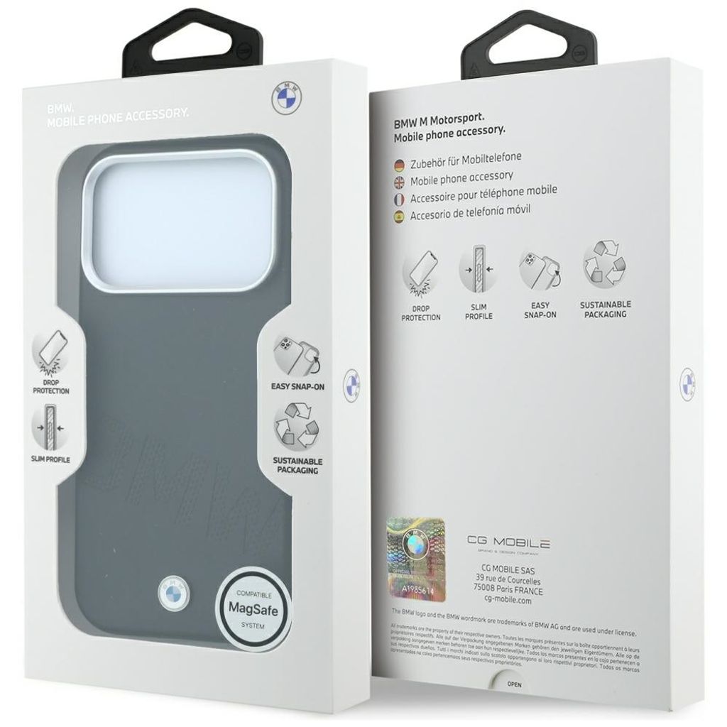 BMW Inclined Deboss Letters MagSafe -kuori  iPhone 17 Pro/18 Pro:lle - Musta