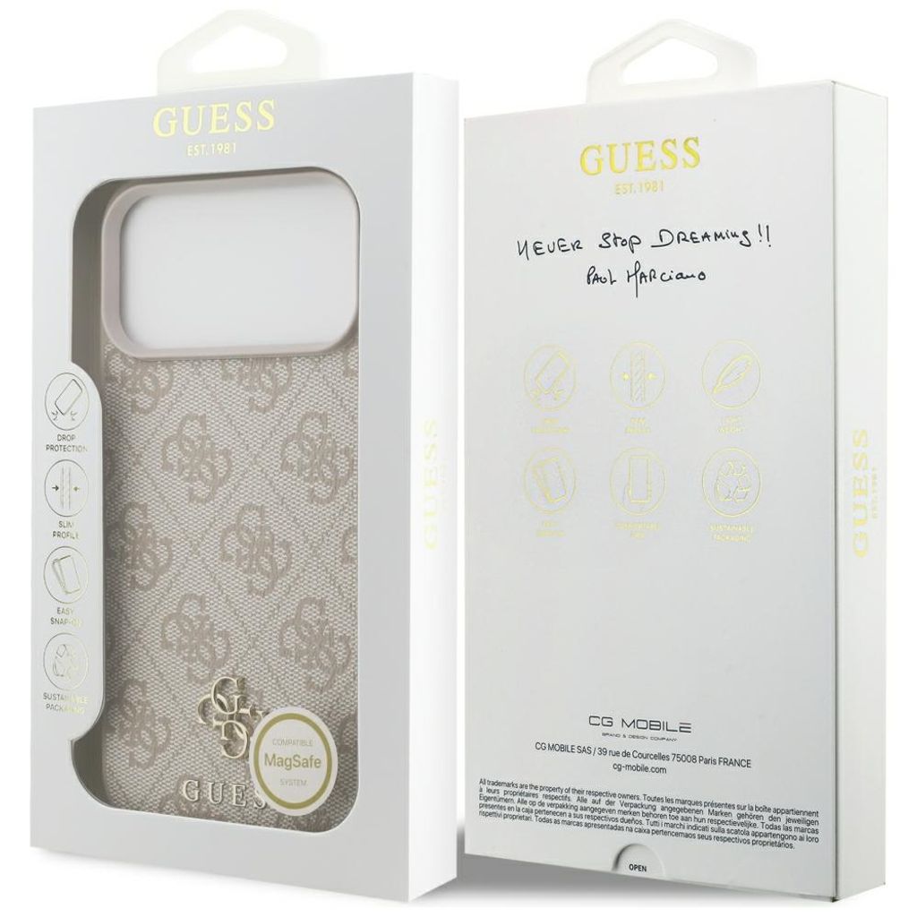 Guess 4G Small Classic Logo MagSafe -kuori iPhone 17 Pro Max/18 Pro Max:lle - Vaaleanpunainen