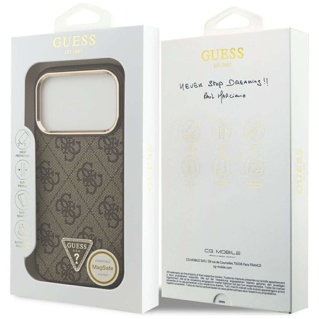 Guess 4G Triangle Logo MagSafe -kuori iPhone 17 Pro/18 Pro:lle - Ruskea