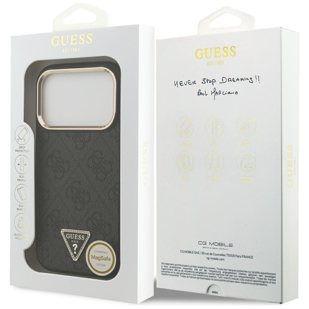 Guess 4G Triangle Logo MagSafe -kuori iPhone 17 Pro/18 Pro:lle - Musta/kulta