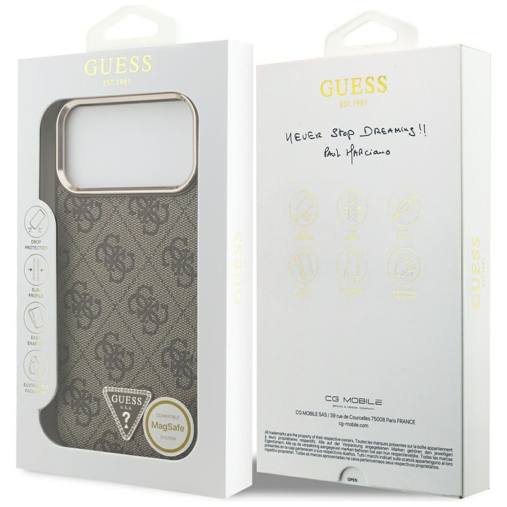 Guess 4G Triangle Logo MagSafe -kuori iPhone 17 Pro Max/18 Pro Max:lle - Ruskea